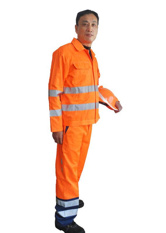 Orange High Visibility Work Uniforms With Heavy Duty Two Way Zip And