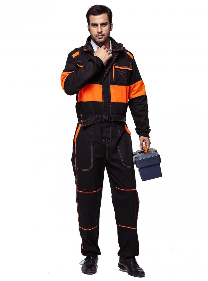 100 Cotton Heavy Duty Overalls With Decorated Orange Contrast Stitching