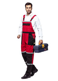 Twill Fabric Contrast Color Waterproof Bib And Brace Workwear With Reflective Tape