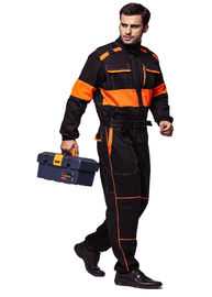 100% Cotton Heavy Duty Overalls With Decorated Orange Contrast Stitching