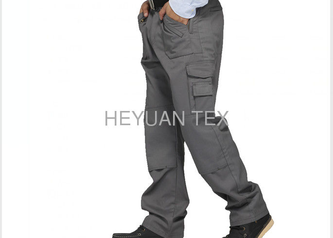 Twill Woven Fabric Mens Multi Pocket Work Trousers With Zipper Tear Resistant