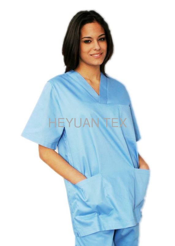 V Neck Tops Medical Work Uniforms Short Sleeves With Two Bottom Angled Pockets