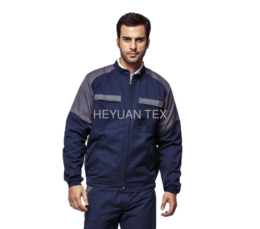 Grey / Dark Blue Industrial Work Jackets Fastened With A Zipper And Velcro