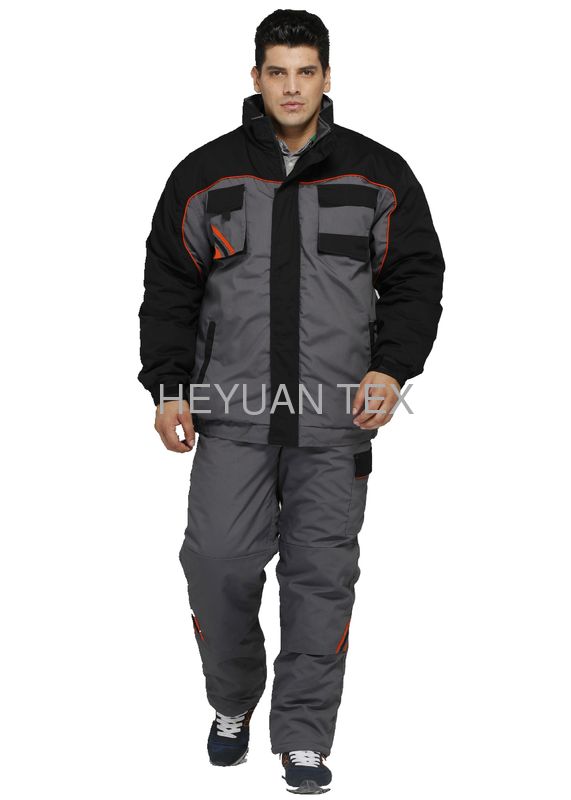 Gery / Black Mens Winter Work Coveralls With Reflective Tape 65% Poly 35% Cotton 260gsm